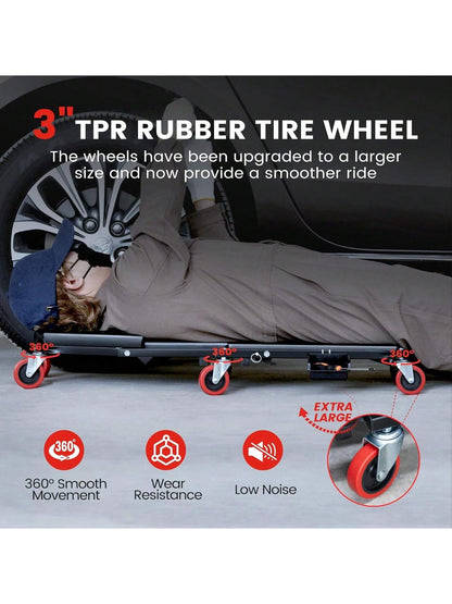 Creeper, 36 Inches 2 In 1 Z Creeper Seat 330 Lbs Capacity Garage Chair Adjustable Rolling Folding Car Creeper With 6 Pcs TPR Wheels,Lay Down Or Sit For Garage, Shop, Auto Repair Black