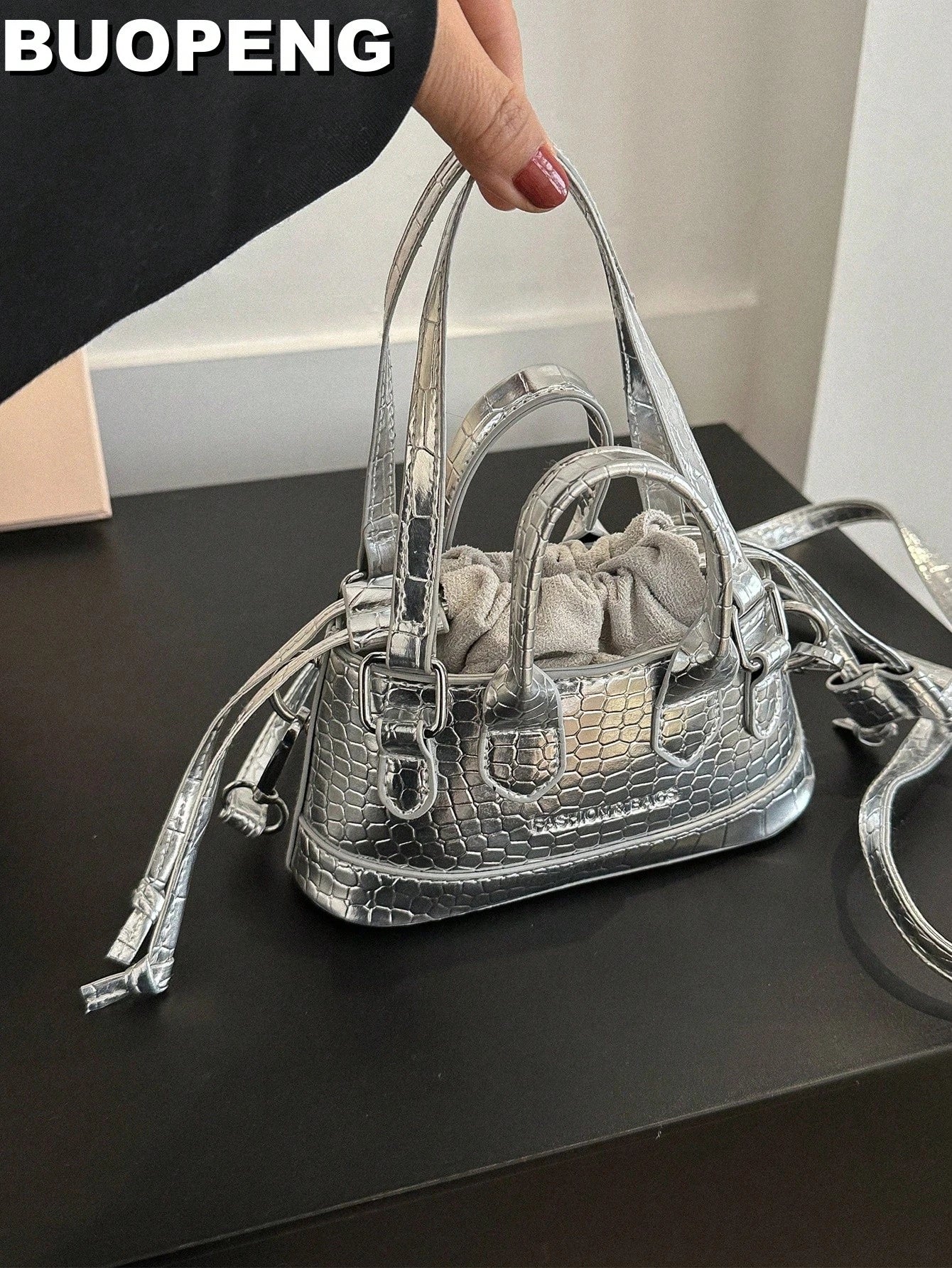 Crocodile Embossed Bucket Bag Mini Drawstring Design Funky