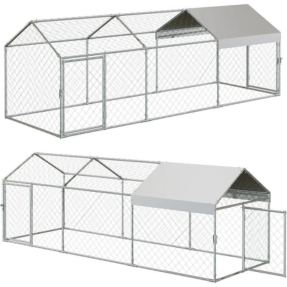 CuisinSmart Large Metal With Compartments And Doors, Outdoor Galvanized Steel Poultry Cage For Backyard, Predator-Proof Hen House Run For Chickens, Ducks, And Rabbits