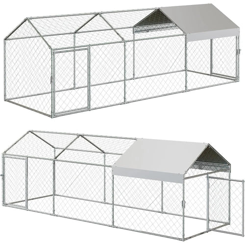 CuisinSmart Large Metal With Compartments And Doors, Outdoor Galvanized Steel Poultry Cage For Backyard, Predator-Proof Hen House Run For Chickens, Ducks, And Rabbits