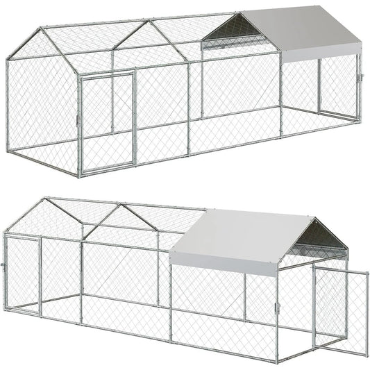 CuisinSmart Large Metal With Compartments And Doors, Outdoor Galvanized Steel Poultry Cage For Backyard, Predator-Proof Hen House Run For Chickens, Ducks, And Rabbits
