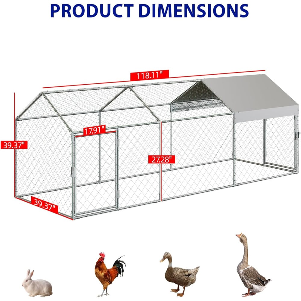 CuisinSmart Large Metal With Compartments And Doors, Outdoor Galvanized Steel Poultry Cage For Backyard, Predator-Proof Hen House Run For Chickens, Ducks, And Rabbits