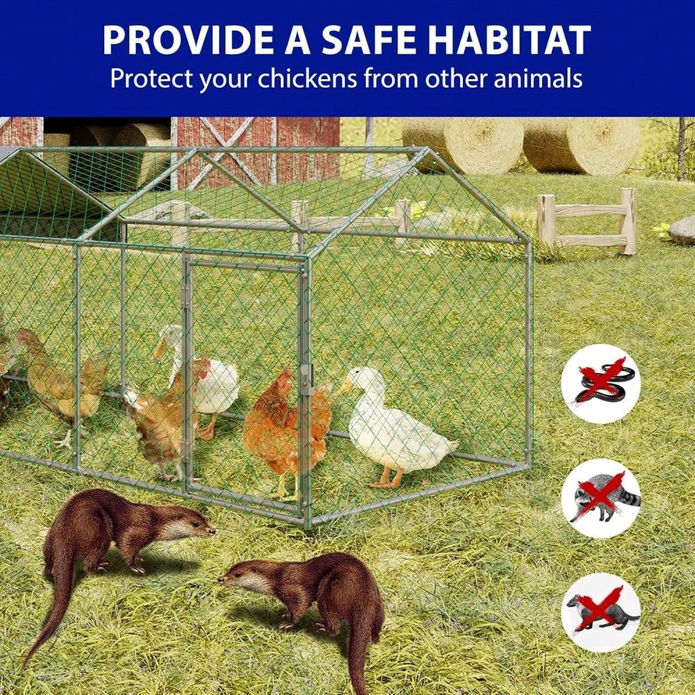 CuisinSmart Large Metal With Compartments And Doors, Outdoor Galvanized Steel Poultry Cage For Backyard, Predator-Proof Hen House Run For Chickens, Ducks, And Rabbits