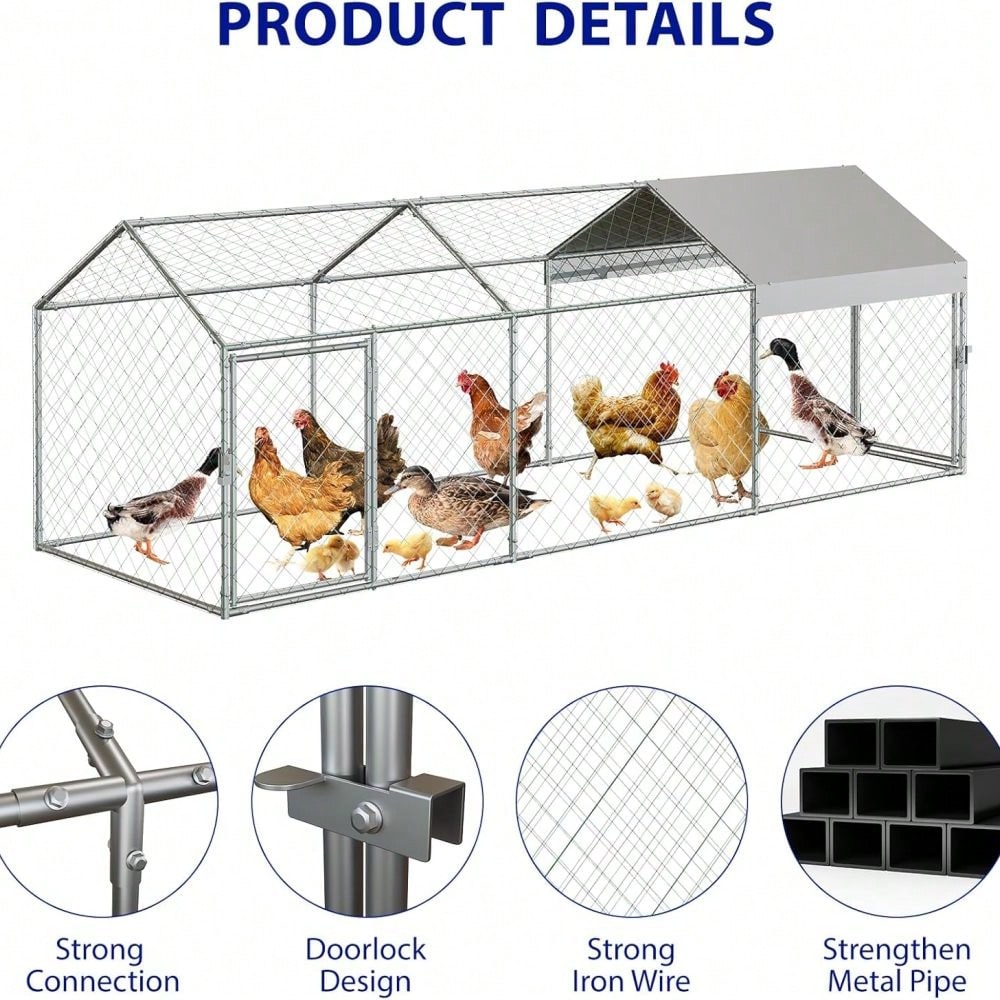 CuisinSmart Large Metal With Compartments And Doors, Outdoor Galvanized Steel Poultry Cage For Backyard, Predator-Proof Hen House Run For Chickens, Ducks, And Rabbits