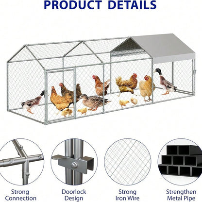 CuisinSmart Large Metal With Compartments And Doors, Outdoor Galvanized Steel Poultry Cage For Backyard, Predator-Proof Hen House Run For Chickens, Ducks, And Rabbits