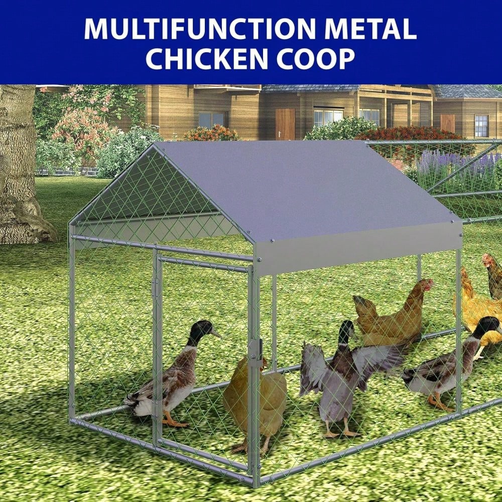 CuisinSmart Large Metal With Compartments And Doors, Outdoor Galvanized Steel Poultry Cage For Backyard, Predator-Proof Hen House Run For Chickens, Ducks, And Rabbits