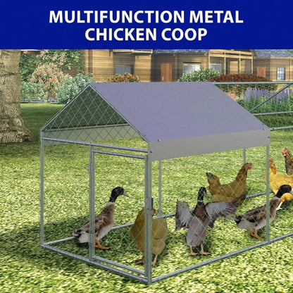 CuisinSmart Large Metal With Compartments And Doors, Outdoor Galvanized Steel Poultry Cage For Backyard, Predator-Proof Hen House Run For Chickens, Ducks, And Rabbits