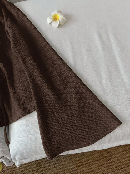 CURVE+ Plus Size Women Casual Tie Front Flare Sleeve Top Bow Clothes Brown Top Dark Brown Top Chocolate Brown Top Fall