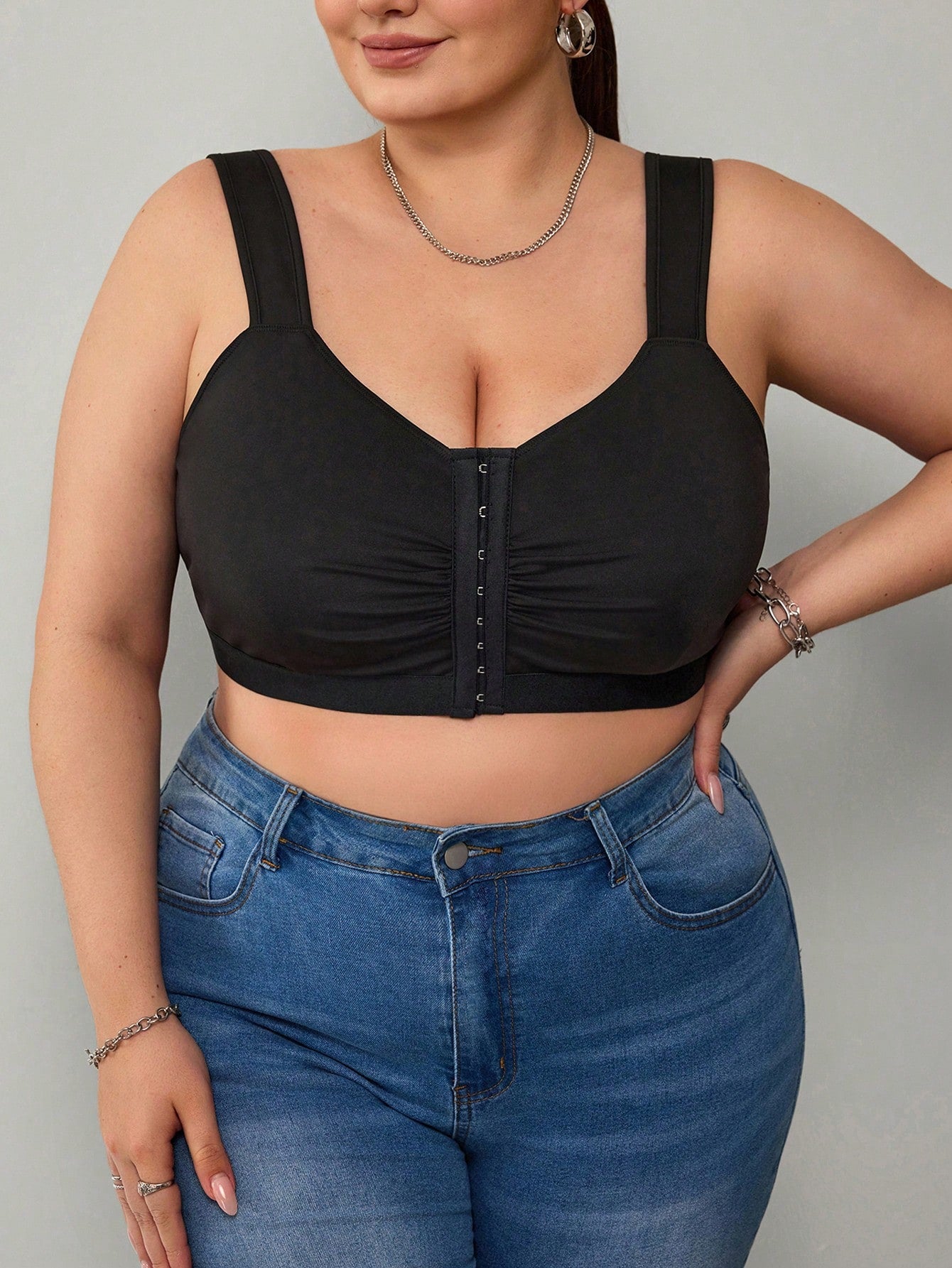 CURVE+ Plus Size Women's Casual Daily Commuting Office Bussines Pleated Chest Circumference 3-Button Cut Loose Vest Black Summer