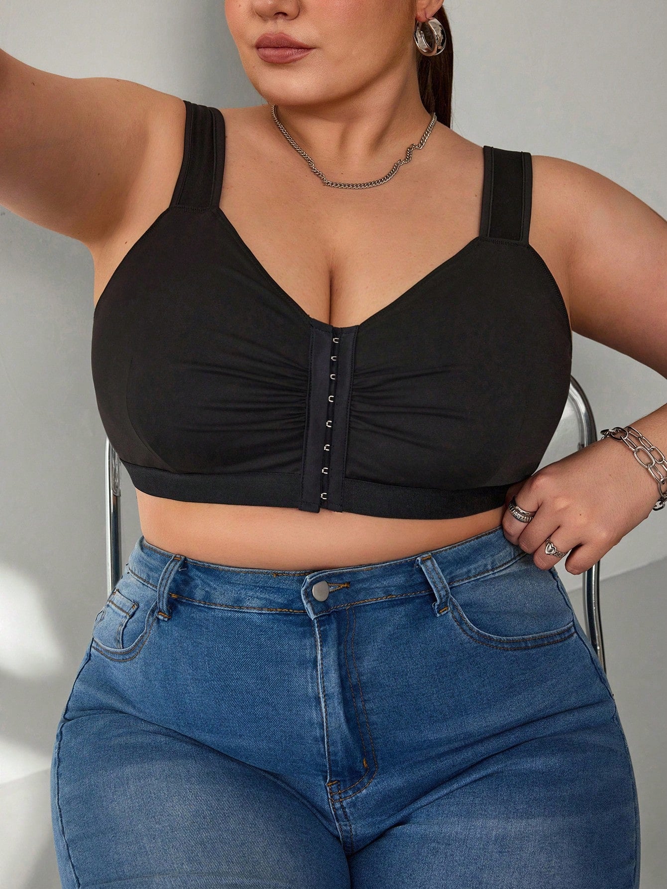 CURVE+ Plus Size Women's Casual Daily Commuting Office Bussines Pleated Chest Circumference 3-Button Cut Loose Vest Black Summer