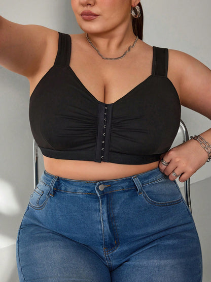 CURVE+ Plus Size Women's Casual Daily Commuting Office Bussines Pleated Chest Circumference 3-Button Cut Loose Vest Black Summer