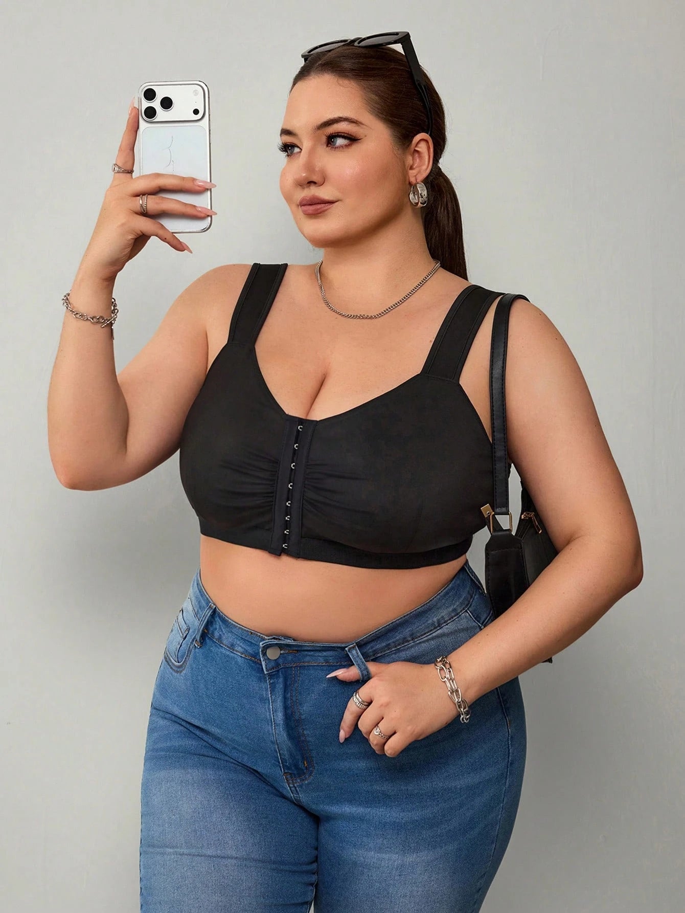 CURVE+ Plus Size Women's Casual Daily Commuting Office Bussines Pleated Chest Circumference 3-Button Cut Loose Vest Black Summer