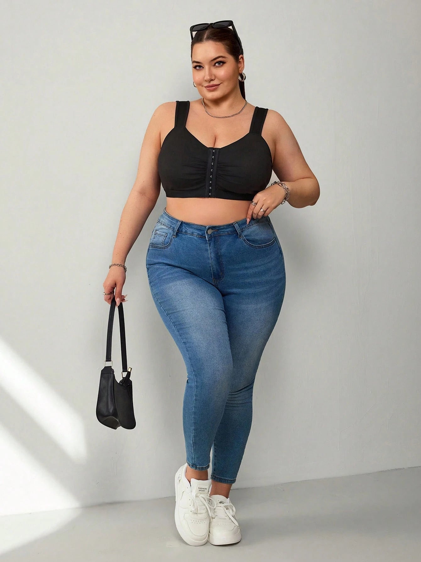 CURVE+ Plus Size Women's Casual Daily Commuting Office Bussines Pleated Chest Circumference 3-Button Cut Loose Vest Black Summer