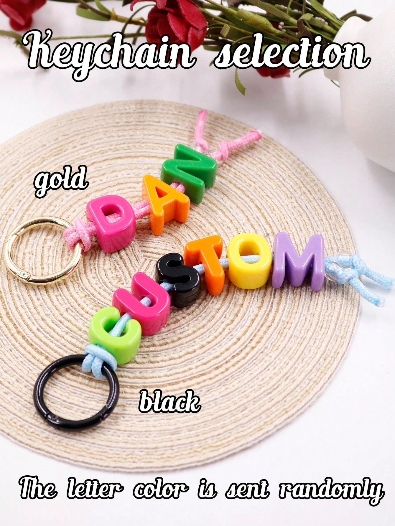 Custom Beaded Letter Keychain, Personalized Bag Charm, Customized Acrylic Keyring, Customizable Initial Keychain, Birthday, Christmas Gift