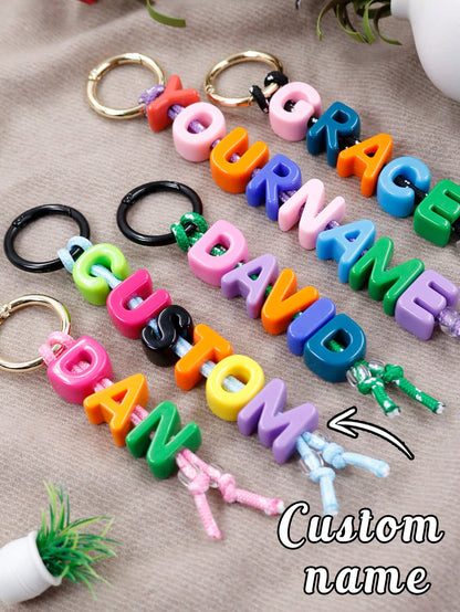 Custom Beaded Letter Keychain, Personalized Bag Charm, Customized Acrylic Keyring, Customizable Initial Keychain, Birthday, Christmas Gift