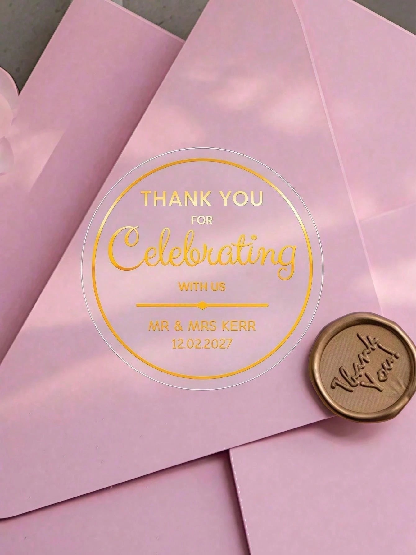 Custom Clear PVC Wedding Favor Stickers, Hot Stamping Process,Personalized Transparent Vinyl Labels With Custom Names, Date, Waterproof Thank You Stickers For Bride Groom, Wedding Planner, Engagement