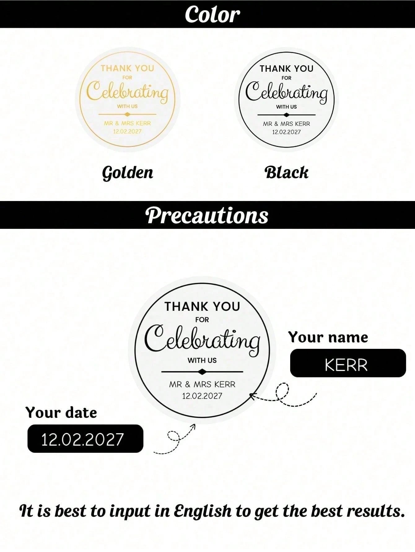 Custom Clear PVC Wedding Favor Stickers, Hot Stamping Process,Personalized Transparent Vinyl Labels With Custom Names, Date, Waterproof Thank You Stickers For Bride Groom, Wedding Planner, Engagement