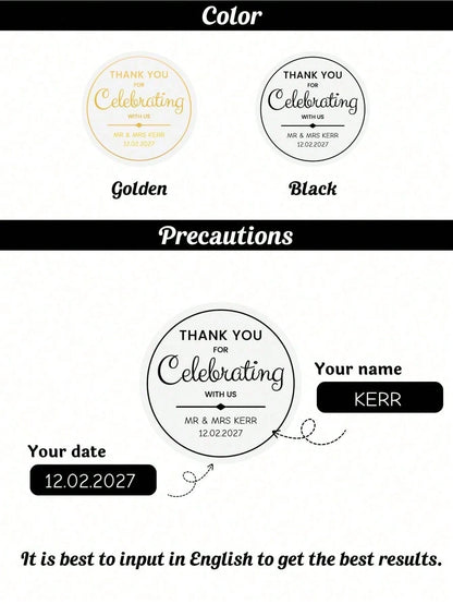 Custom Clear PVC Wedding Favor Stickers, Hot Stamping Process,Personalized Transparent Vinyl Labels With Custom Names, Date, Waterproof Thank You Stickers For Bride Groom, Wedding Planner, Engagement