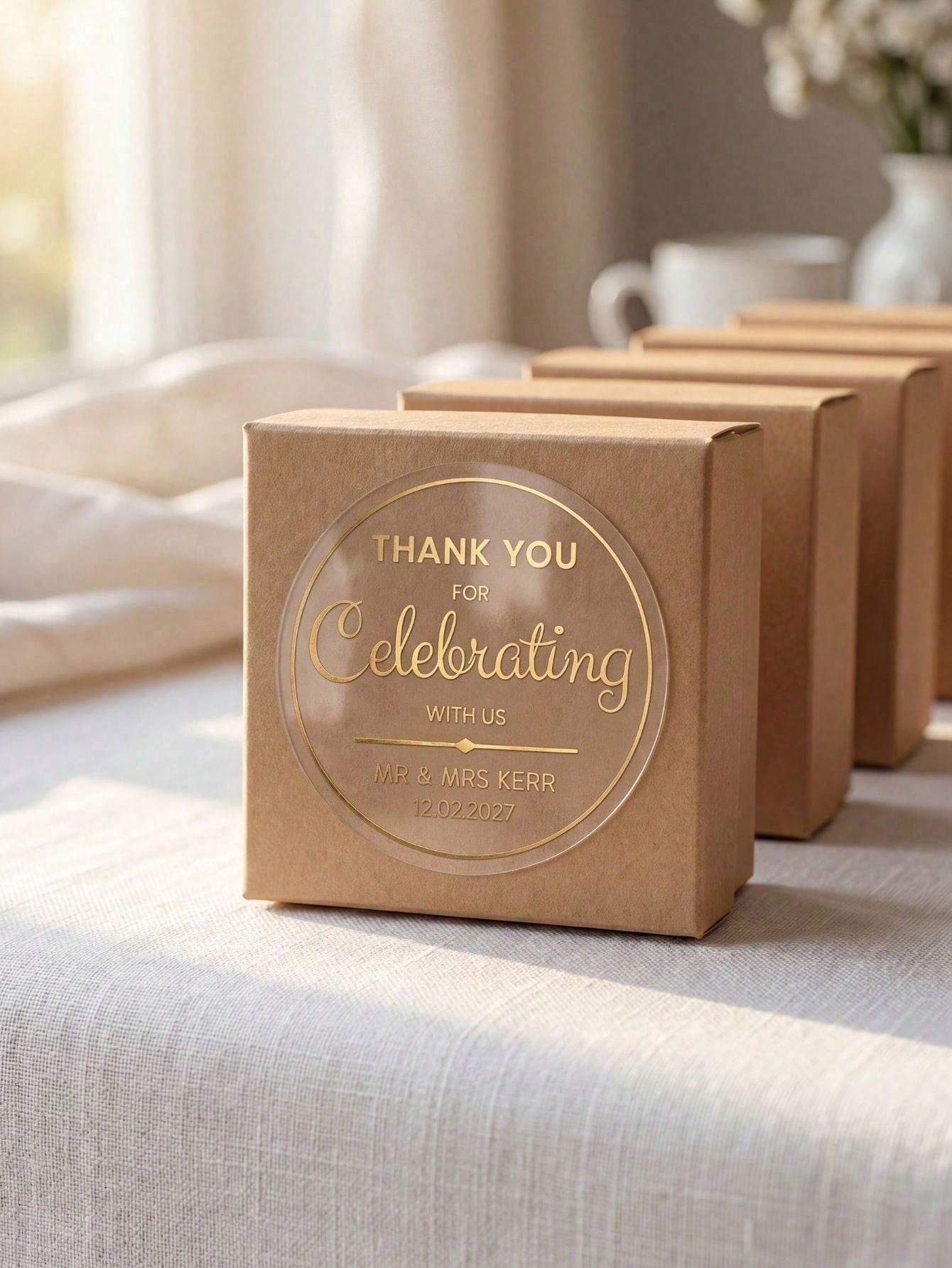 Custom Clear PVC Wedding Favor Stickers, Hot Stamping Process,Personalized Transparent Vinyl Labels With Custom Names, Date, Waterproof Thank You Stickers For Bride Groom, Wedding Planner, Engagement