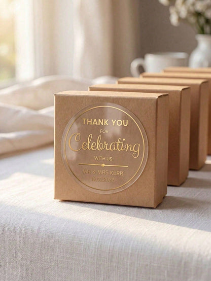 Custom Clear PVC Wedding Favor Stickers, Hot Stamping Process,Personalized Transparent Vinyl Labels With Custom Names, Date, Waterproof Thank You Stickers For Bride Groom, Wedding Planner, Engagement
