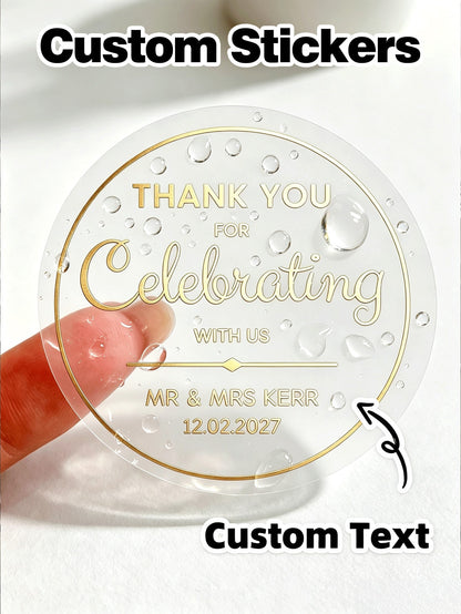 Custom Clear PVC Wedding Favor Stickers, Hot Stamping Process,Personalized Transparent Vinyl Labels With Custom Names, Date, Waterproof Thank You Stickers For Bride Groom, Wedding Planner, Engagement