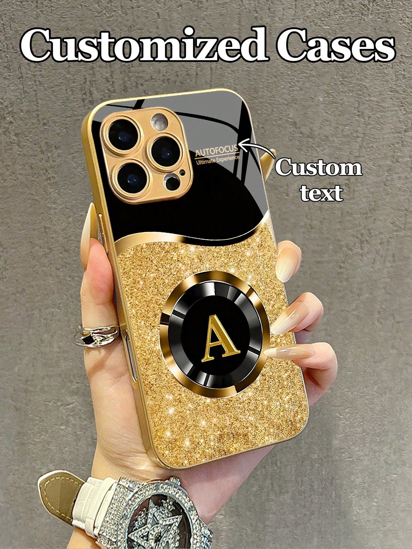 Customizable Name & 26 Letters Design Purple Rhinestone Heart Pattern Tempered Glass Phone Case, Compatible With 16 ProMax/15 Pro/14/13/12/11/Xs Max/8/7/6 Plus, S24/S25 Ultra, Gift For Boyfriend Girlf