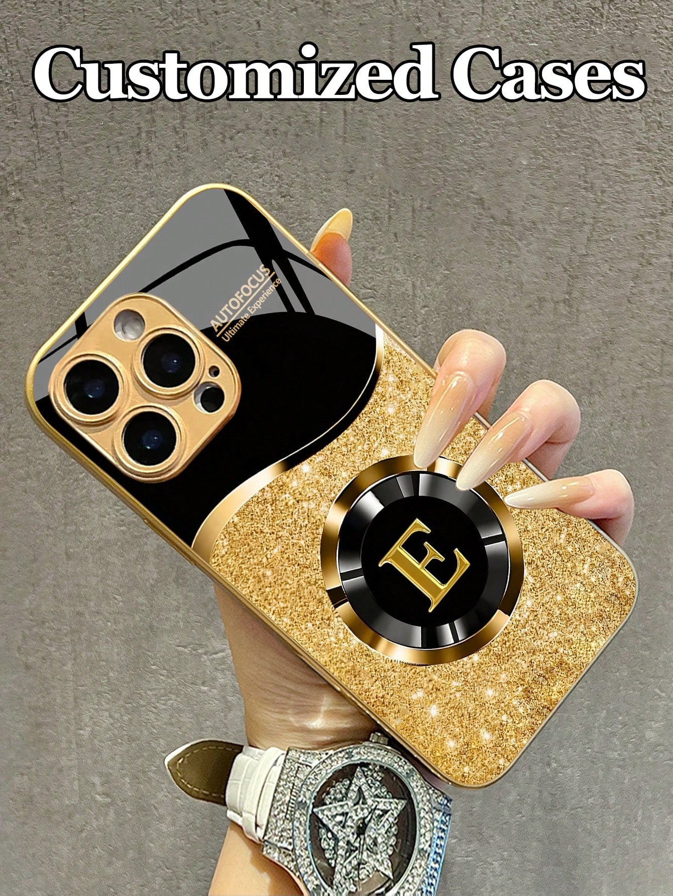 Customizable Name & 26 Letters Design Purple Rhinestone Heart Pattern Tempered Glass Phone Case, Compatible With 16 ProMax/15 Pro/14/13/12/11/Xs Max/8/7/6 Plus, S24/S25 Ultra, Gift For Boyfriend Girlf