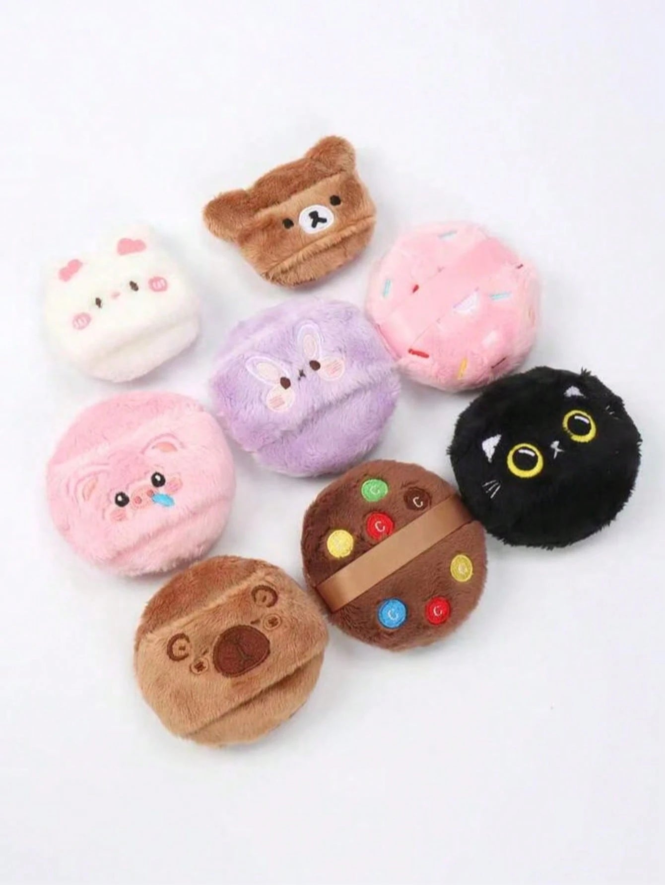 Cute Animal Embroidered Powder Puff, Gently Press The Powder Puff On The Face To Set Makeup. Use The Edge Or Tip Of The Powder Puff To Handle Details Like The Nose Wings And Eye Corners To Ensure Even