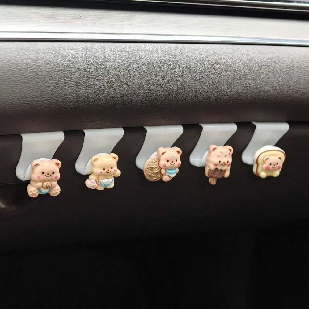 Cute Bear Car Hook, Passenger Glove Box Front Row Storage Organizer, Seat Hook, Car Interior Decor