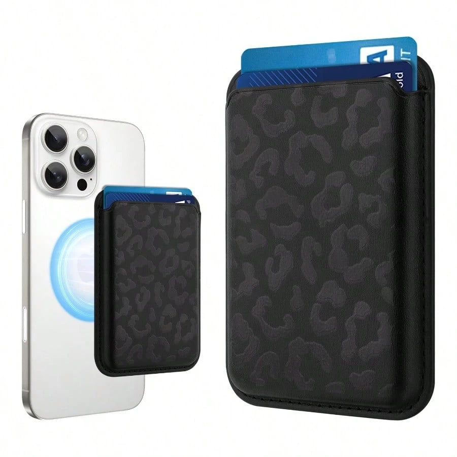 Cute Cheetah Print Pattern For Women Girls, Stronger Magnetic Card Holder Phone Wallet For IPhone 17/16/15/14/13/12 Series, Fit 2 Cards, Black