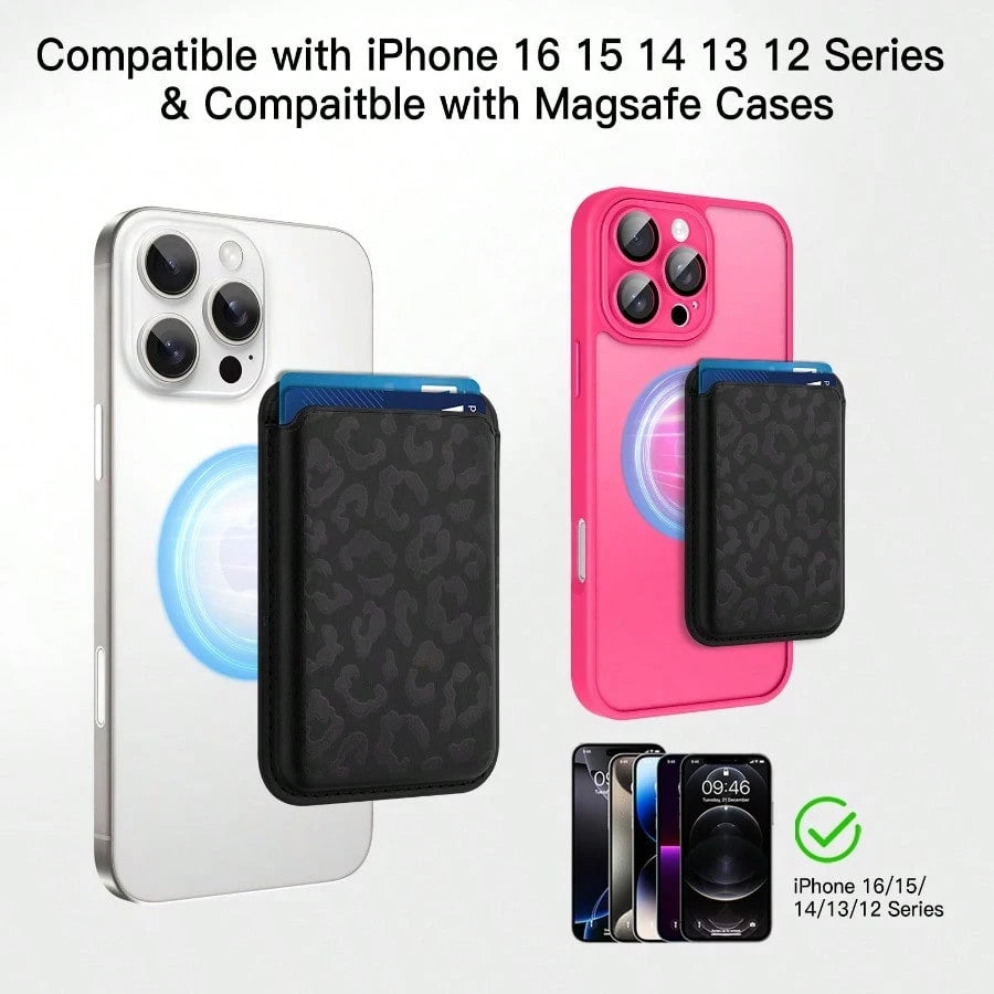 Cute Cheetah Print Pattern For Women Girls, Stronger Magnetic Card Holder Phone Wallet For IPhone 17/16/15/14/13/12 Series, Fit 2 Cards, Black