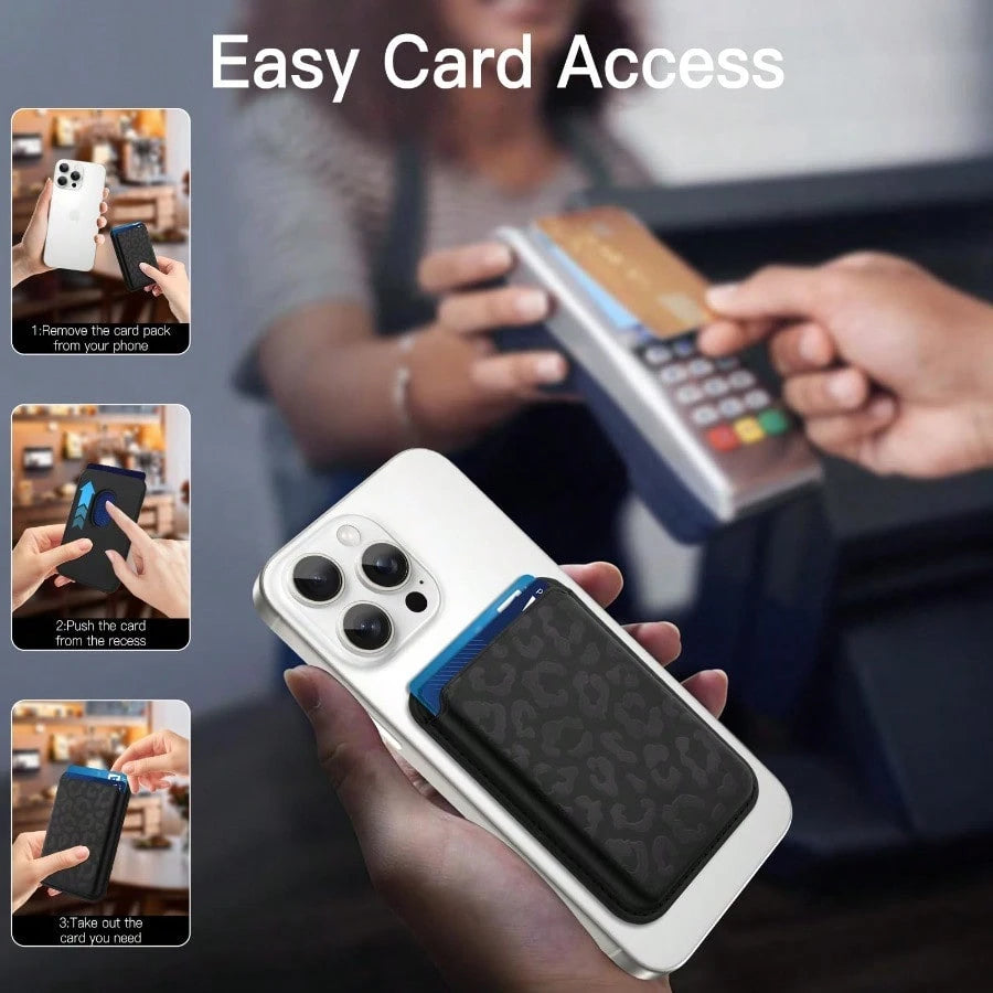 Cute Cheetah Print Pattern For Women Girls, Stronger Magnetic Card Holder Phone Wallet For IPhone 17/16/15/14/13/12 Series, Fit 2 Cards, Black