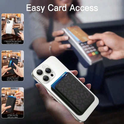 Cute Cheetah Print Pattern For Women Girls, Stronger Magnetic Card Holder Phone Wallet For IPhone 17/16/15/14/13/12 Series, Fit 2 Cards, Black