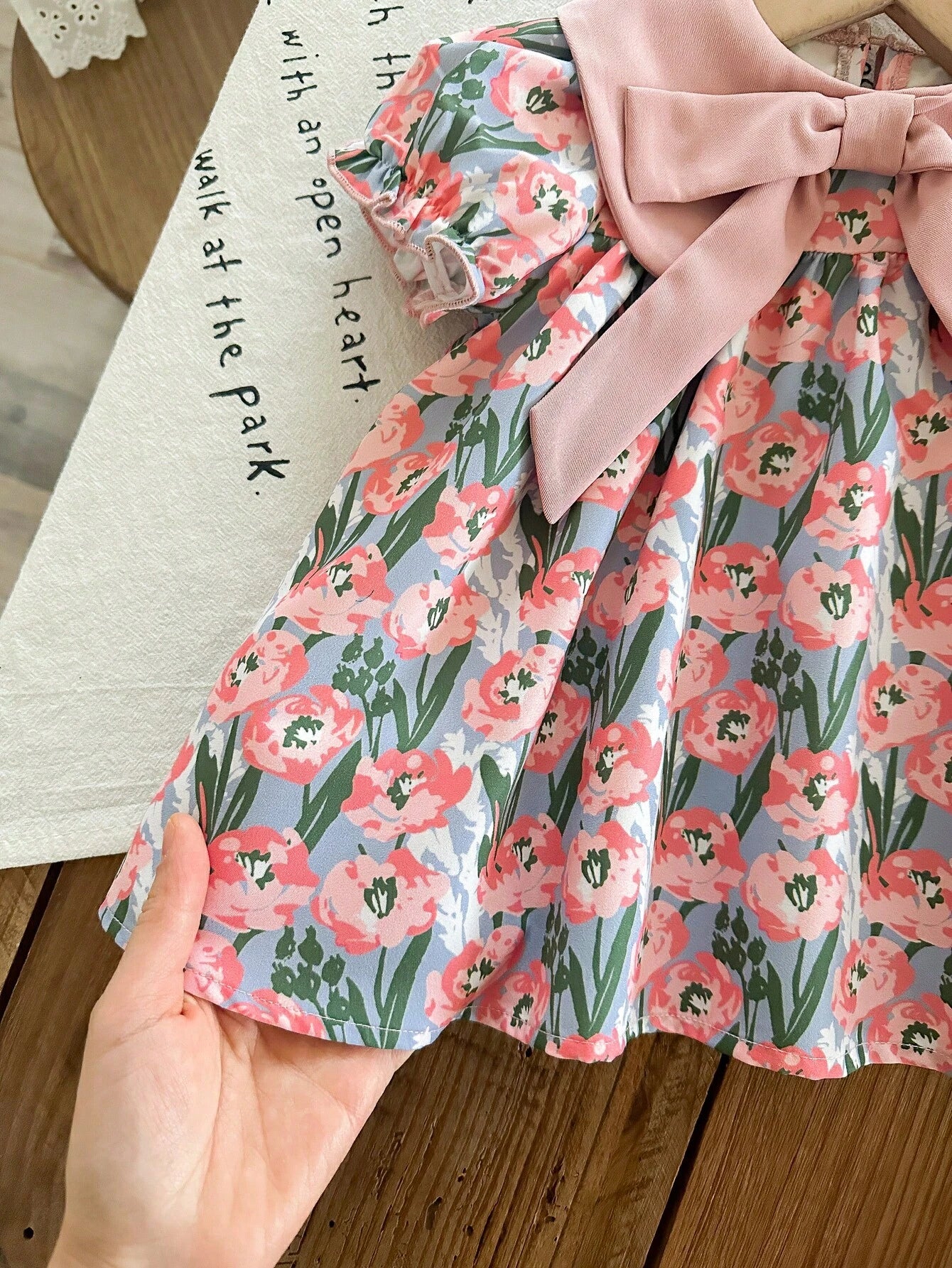 Cute Dusty Pink Baby Girl Floral Dress,Summer Short-Sleeved Newborn Outfit With Bow Headband,Vintage Flower Print Dress For Baby Shower