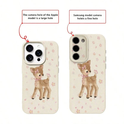 Cute Elk Design TPU Fashion 1pc Elk Fashion TPU Material Cute Deer & Floral Pattern Phone Case Compatible With IPhone 17 Pro Max/17/16 Pro Max/15/13/12/11, S20 FE/A15/S24/A55, Compatible With Redmi No