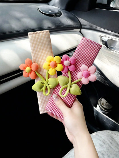 Cute Floral Car Seat Belt Shoulder Pad, Fashionable Car Interior Decoration, Anti-Friction Clothing Protection, Anti-Choke Neck Guard
