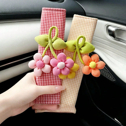 Cute Floral Car Seat Belt Shoulder Pad, Fashionable Car Interior Decoration, Anti-Friction Clothing Protection, Anti-Choke Neck Guard
