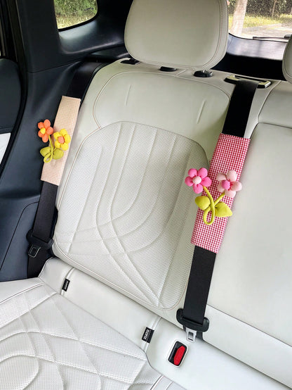 Cute Floral Car Seat Belt Shoulder Pad, Fashionable Car Interior Decoration, Anti-Friction Clothing Protection, Anti-Choke Neck Guard