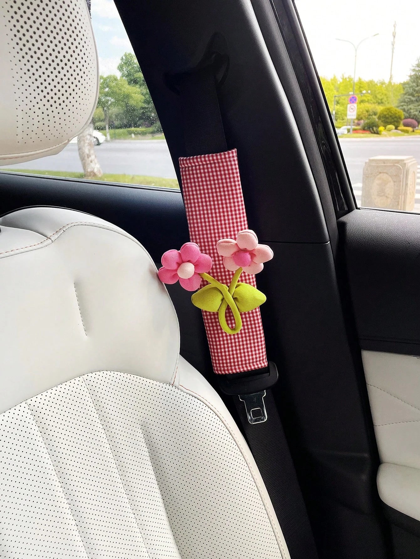 Cute Floral Car Seat Belt Shoulder Pad, Fashionable Car Interior Decoration, Anti-Friction Clothing Protection, Anti-Choke Neck Guard