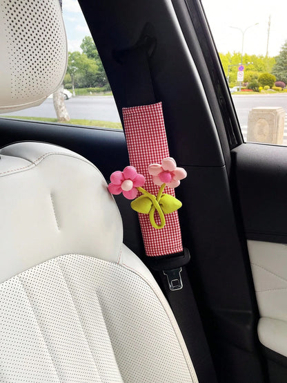 Cute Floral Car Seat Belt Shoulder Pad, Fashionable Car Interior Decoration, Anti-Friction Clothing Protection, Anti-Choke Neck Guard