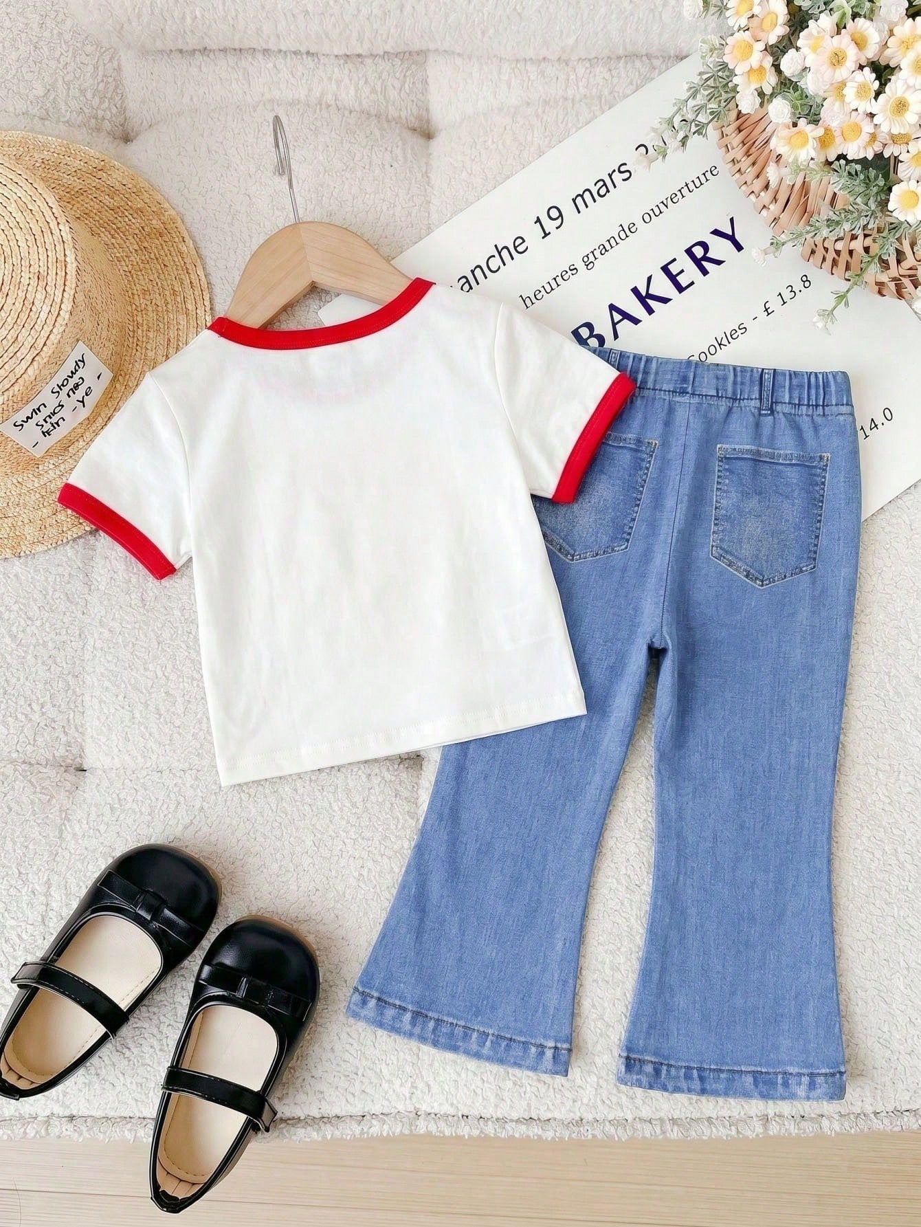 Cute Girls' Retro Floral Print 2pcs Set, Cherry Short-Sleeved Round Neck T-Shirt Pants, Summer Vacation Fashionable Baby Girl Casual Cute Outfit Work