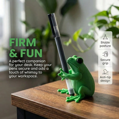Cute Green Frog Shaped Pen Holder- 3D Designed Adorable Frog Office Decor, Interesting Stationery Storage For Gamers, Writers And Frog Lovers
