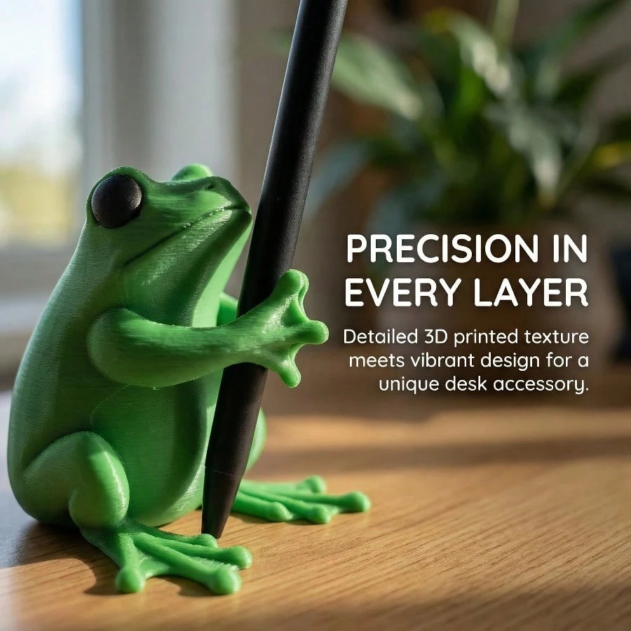Cute Green Frog Shaped Pen Holder- 3D Designed Adorable Frog Office Decor, Interesting Stationery Storage For Gamers, Writers And Frog Lovers