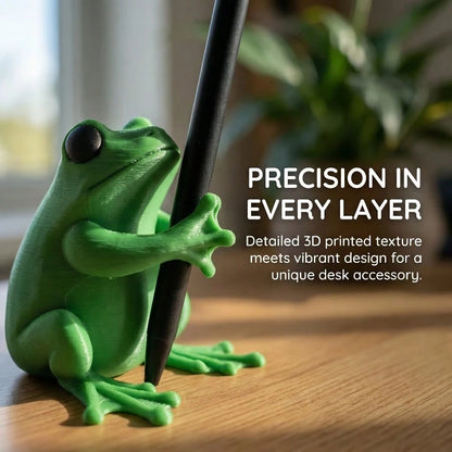 Cute Green Frog Shaped Pen Holder- 3D Designed Adorable Frog Office Decor, Interesting Stationery Storage For Gamers, Writers And Frog Lovers