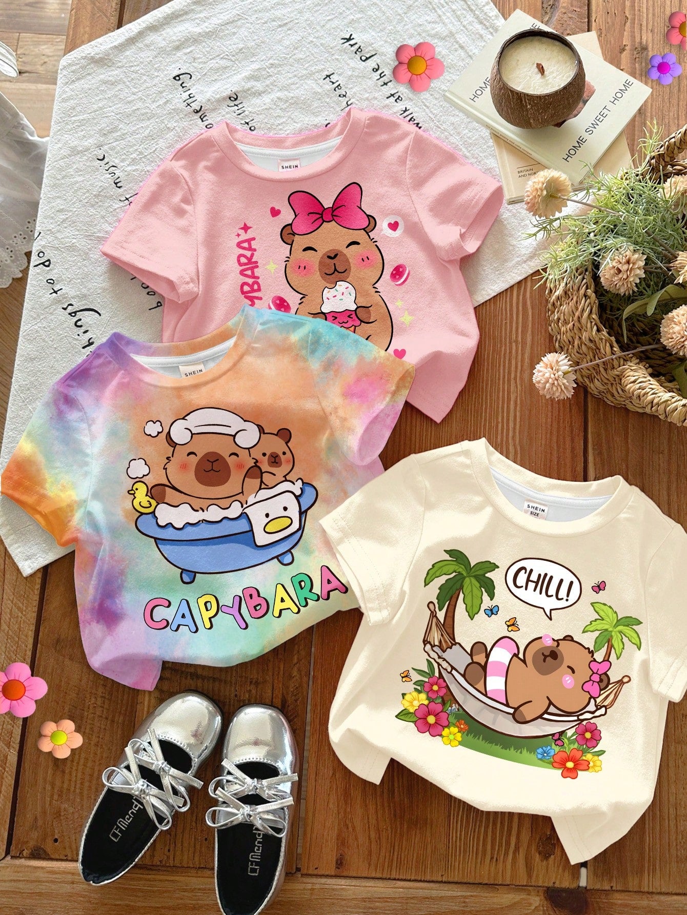 Cute Hand-Drawn Pastoral Colorful Pumpkin Floral Illustration Print, Baby Girl Casual Minimalist Round Neck Short Sleeve T-Shirt Suitable For Autumn, Summerween, Pumpkin Season, Autumn Vibe, Chill Chi