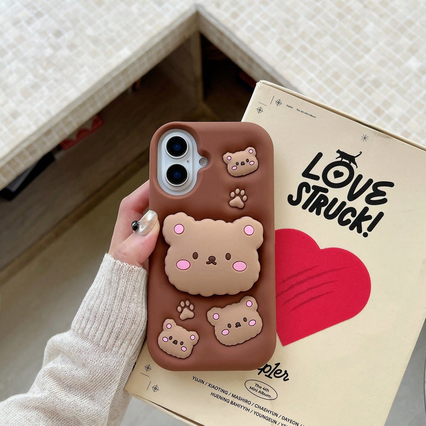 Cute Little Bear Silicone Shockproof Cartoon 3D Brown Bear Phone Case With Retractable Stand, Protective Cover, Sculptural Design, Air Cushion Drop Protection, Compatible With Apple 11 12 13 14 15 16