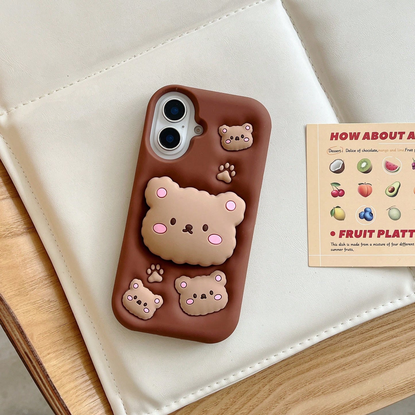 Cute Little Bear Silicone Shockproof Cartoon 3D Brown Bear Phone Case With Retractable Stand, Protective Cover, Sculptural Design, Air Cushion Drop Protection, Compatible With Apple 11 12 13 14 15 16