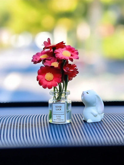 Cute Mini Daisy Design Vase And Bunny Car Interior Decoration Ornaments For Woman's Gifts