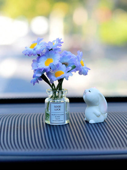 Cute Mini Daisy Design Vase And Bunny Car Interior Decoration Ornaments For Woman's Gifts