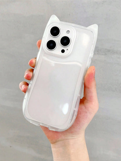 Cute Minimalist Animal Ear Style Novelty Cases Transparent Cat Ear Shaped Phone Case Compatible With IPhone 17 Pro Max/17 Pro/17 Air/17/16 Pro Max/16/16 Pro/16 Plus/15/15 Pro Max/15 Pro/15 Plus/11/12